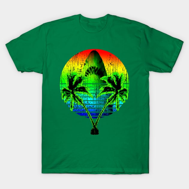 Rainbow Sun Fun Tropical Exotic Palm Trees T-Shirt by PoizonBrand